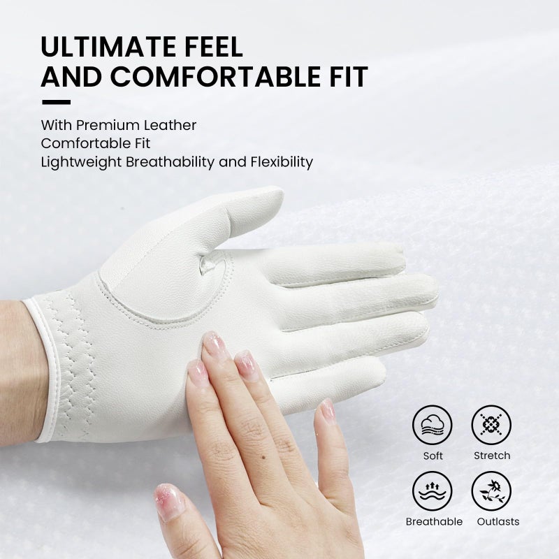 FINGER TEN Womenâ€™s Leather Golf Glove with Ball Marker Extra Grip 1 Pack, Left Right Hand Pink Fit Woman Girl, Size Small Medium Large XL (X-Large, Left) - Image 3